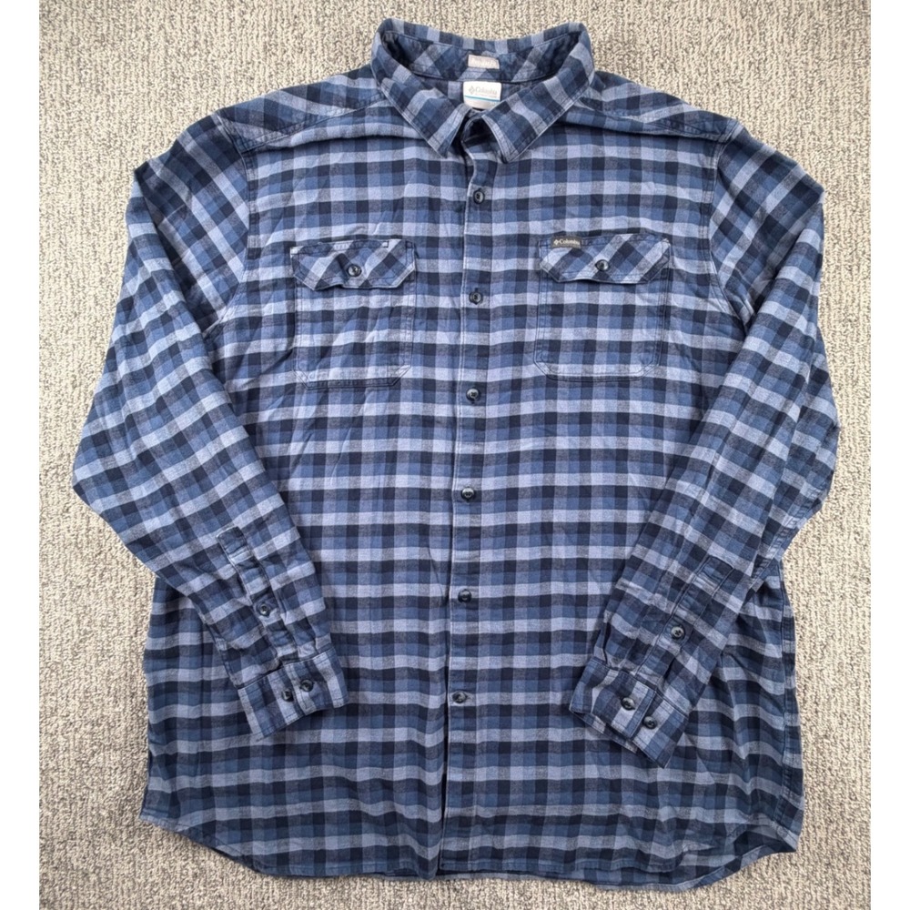Columbia Shirt Mens 3XT Blue Plaid Omni-Wick Performance Flannel Long Sleeve